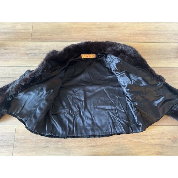 Ultra MCM Glam Rabbit Fur Coat Jacket Black & Brown Sheared Cropped Puff Sleeve - Picture 7 of 16